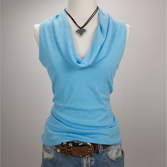 Y2K Arden B Mesh Cowl Neck Tank - Blue 2000s Going Out Top - Women's Large - Picture 1 of 6
